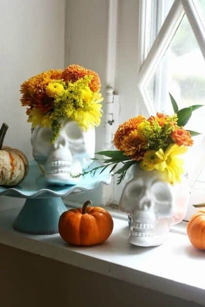 dollar store Halloween decorations -upcycled skulls