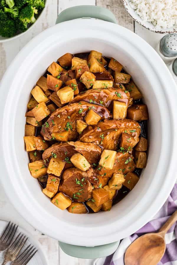 Cooked in the slow cooker chicken teriyaki pork chops and potatoes