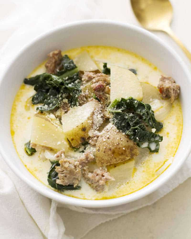 Slow Cooker zuppa toscana in a white bowl