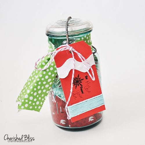 Mason Jar Gift Card Holder with a green and white bow 