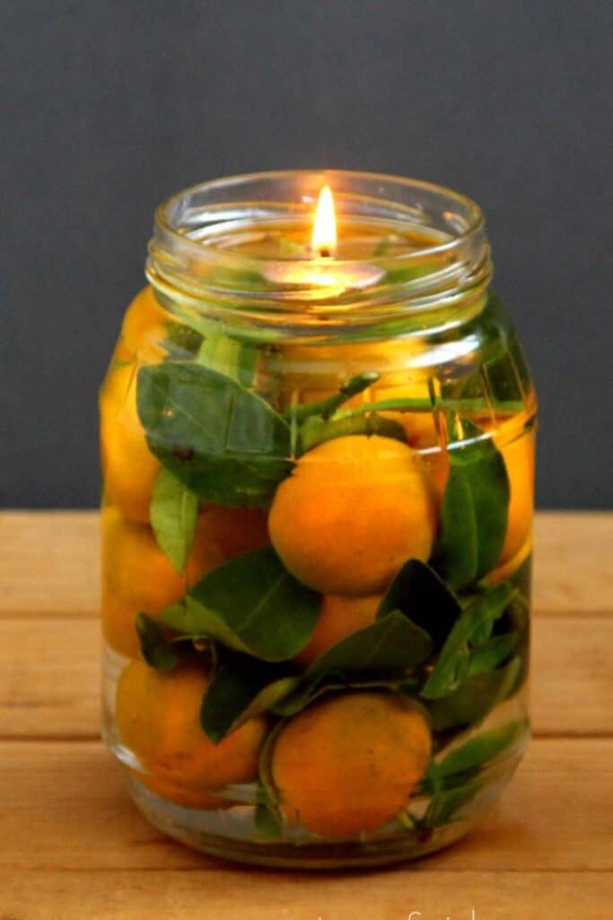 Mason Jar Oil Candle Lamp placed on a wodden table