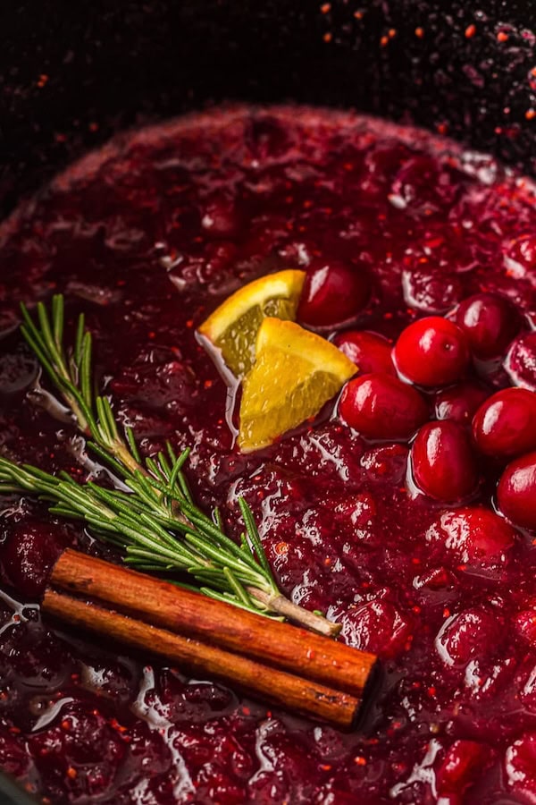 Fresh cranberry sauce simmered in a slow cooker — sweet and tangy make-ahead Christmas side dish.