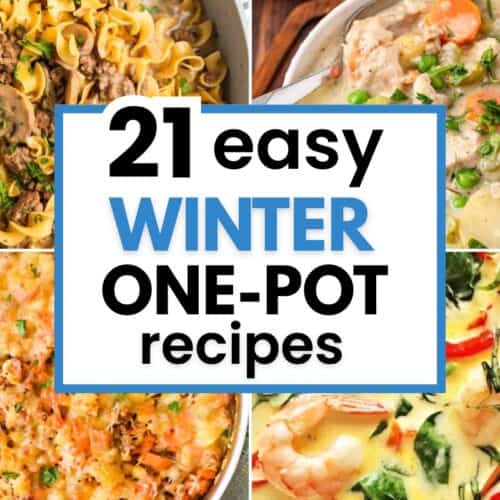 Collage hero of cozy winter one-pot dinners - easy family dinner ideas for cold nights
